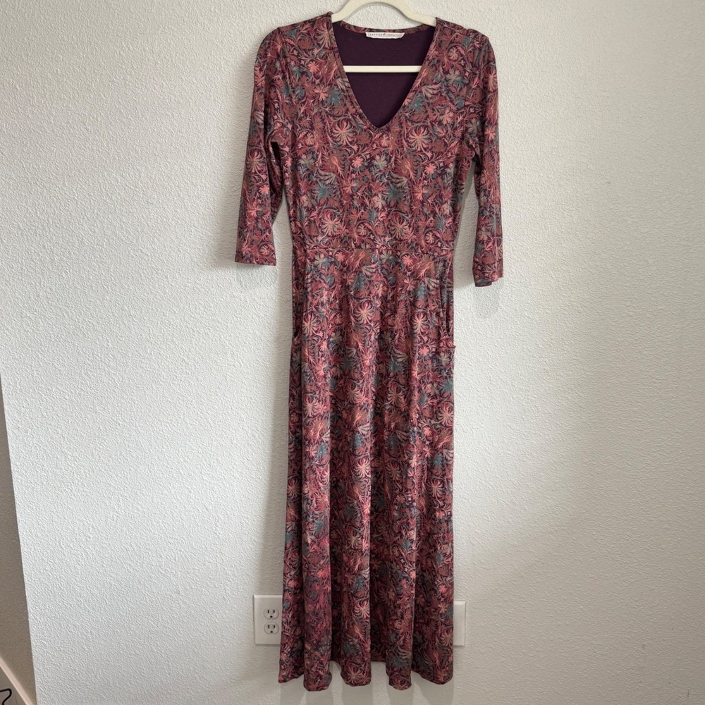 Peruvian Connection Size XS‎ Multicolor Winter Vine 3/4 Sleeve V-Neck Maxi Dress